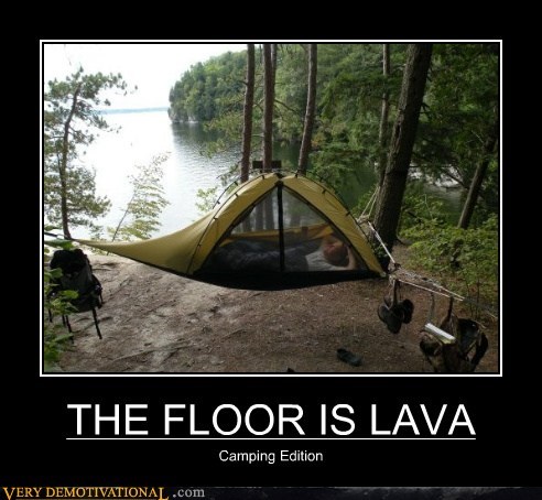 the floor is lava camping meme